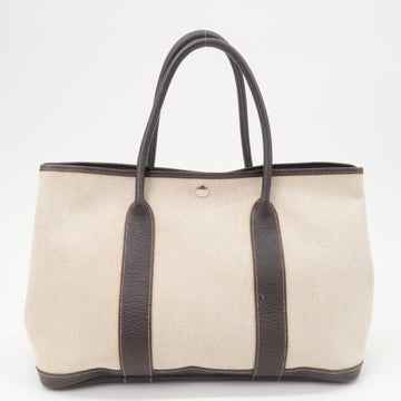 HERMES Garden Party Toile Ash Leather PM ???????? I  Stamped Beige