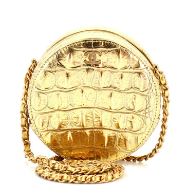 CHANEL Round Clutch with Chain Crocodile EmboESed Metallic Calfskin