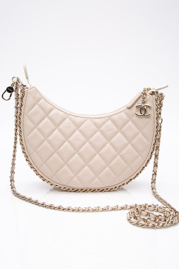 CHANEL 23P ESru Light Beige Lambskin Quilted Small Hobo Bag