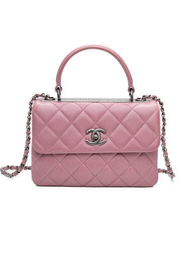 CHANEL Mauve Pink Lambskin Quilted Trendy CC Top Handle Flap CroESbody Bag