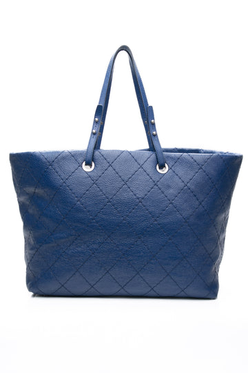 CHANEL Blue Quilted Glazed Leather On-The-Road XL Tote Bag
