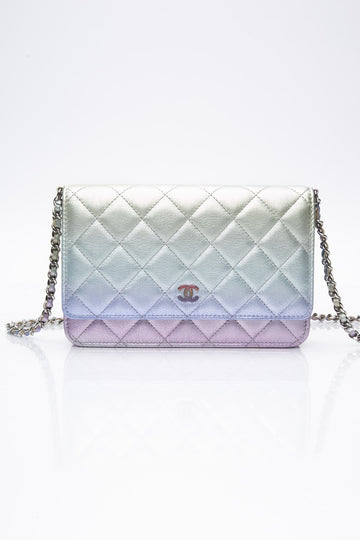 CHANEL 21K Gradient Metallic Rainbow Ombre Quilted Wallet on Chain WOC