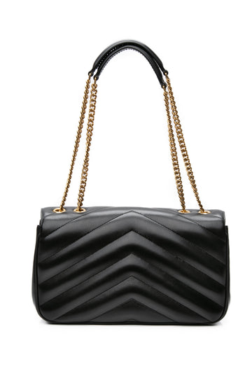 SAINT LAURENT Black Noir LouLou Medium in MatelaESe Lambskin Shoulder Bag (NEW)