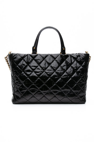 CHANEL Black ReiESue Glazed Calfskin Leather Shopping Tote Bag