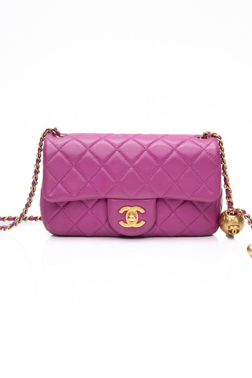 CHANEL REStangular Mini Purple Lambskin Quilted Pearl Crush Gold Flap Bag