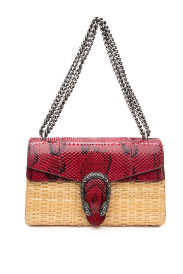 GUCCI Dionysus Red Snakeskin & Wicker Anaconda Rattan Medium Shoulder Bag