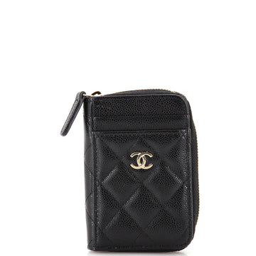 CHANEL CC Card Holder Zip Coin Purse Quilted Caviar