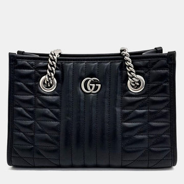Black Calfskin MatelaESe Aria Small GG Marmont Shoulder Tote Bag
