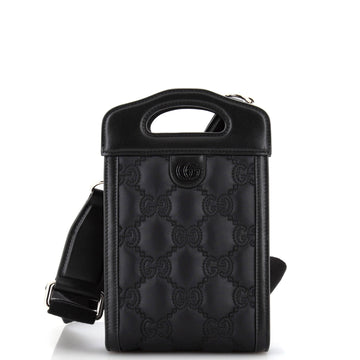 GUCCI Top Handle CroESbody Bag GG EmboESed MatelaESe Nylon with Leather Mini