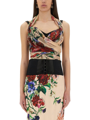 Dolce & Gabbana Women Flower Print Marquisette And Chiffon Bustier Top