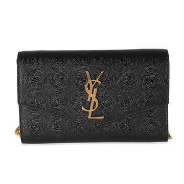 SAINT LAURENT - Black Pebbled Calfskin Uptown Chain Wallet