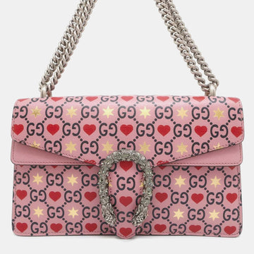 Pink Leather Dionysus GG Supreme Heart Valentine Chain Shoulder Small Bag