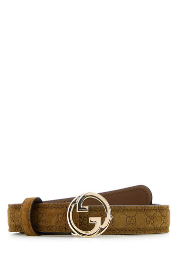 Gucci Women Caramel Suede Gucci Blondie Belt