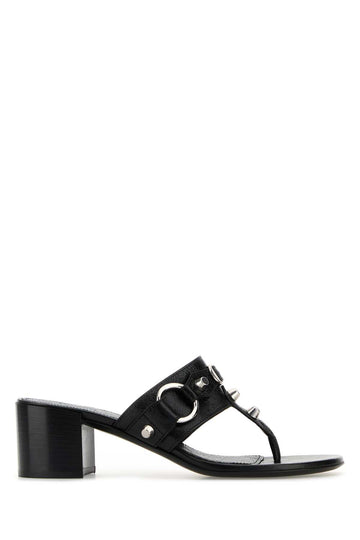 Balenciaga Women Black Leather City Thong Mules