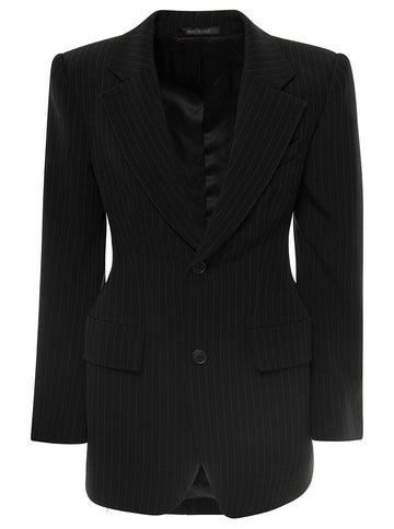 Balenciaga Women 'Hourglass' Black Pinstripe Single-Breasted Jacket In Stretch Wool Woman