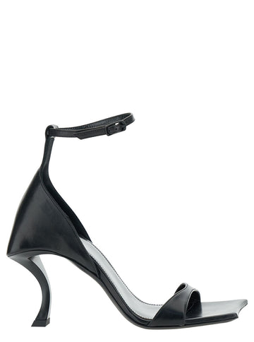 Balenciaga Women 'Hourglass' Black Sandals With Curved Heel In Leather Woman