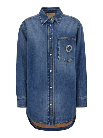 Gucci Women Blue Denim Logo Jacket In Cotton Woman