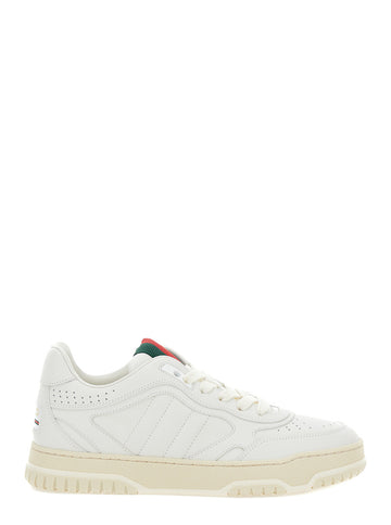 Gucci Women 'Re-Web' White Low Top Sneakers With Web Detail And Embossing In Leather Woman