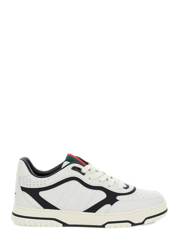 Gucci Men 'Gucci Re-Web' White And Black Low Top Sneakers In Leather Man