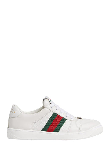 Gucci Women 'Screener' White Low Top Sneakers With Web Detail In Leather Man