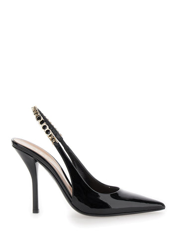 Gucci Women 'Signoria' Black Slingback Pumps With Lettering In Patent Leather Woman