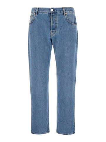 Gucci Men Light Blue Blue Jeans With Gucci Rossa Ancora Patch In Blue Washed Denim Woman
