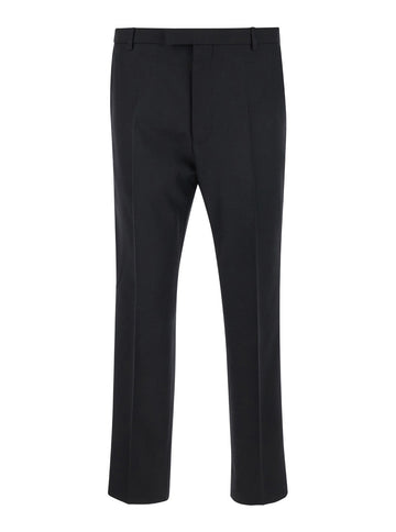 Gucci Men Black Tailored Pants With Tonal Logo Lettering In Wool Man