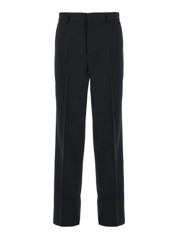 Gucci Men Black Straight Pants With Tonal Logo Lettering In Wool Man