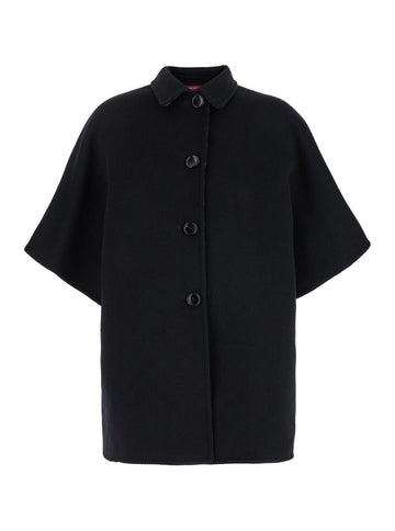 Gucci Women Black Reversible Cape With Pointed Collar In Wool And Silk Woman