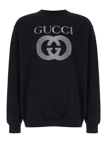 Gucci Men Black Crewneck Sweatshirt With Maxi Logo Print On The Front In Cotton Man