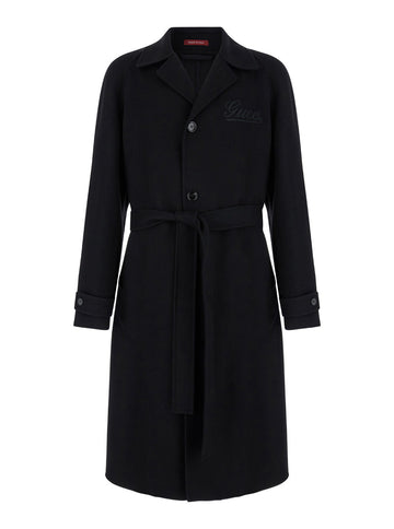 Gucci Men Black Single-Breasted Coat With Wide Notched Revers And Belt In Wool Man