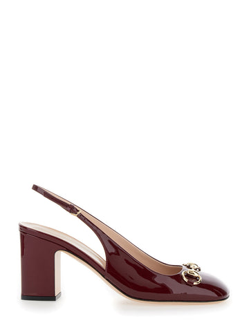 Gucci Women Bordeaux Slingback Pumps With Horsebit In Patent Leather Woman