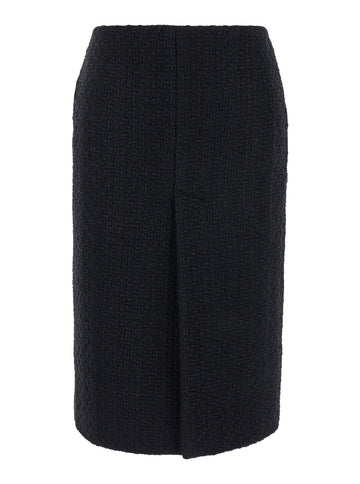 Gucci Women Black Midi Skirt With Rear Slit In Tweed Woman