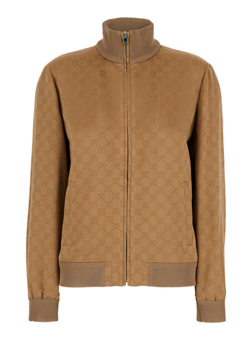 Gucci Women Beige High Neck Sweatshirt With Gg Motif In Viscose Woman