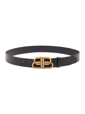 Balenciaga Men Black Belt With Interlocked Bb Logo Buckle In Smooth Leather Man