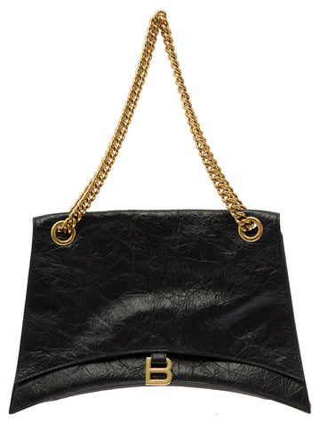 Balenciaga Women 'Big Crush' Black Crossbody Bag With B Logo In Crush Leather Woman