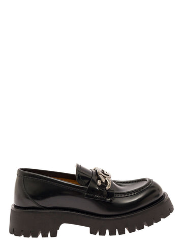 Gucci Women 'Jeanne' Black Loafers With Interlocking G Detail And Lug Sole In Leather Woman