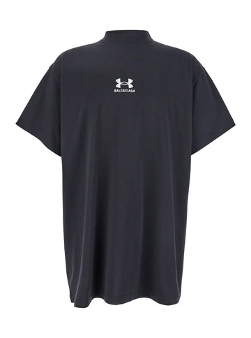 Balenciaga Men Black T-Shirt With Under Armour® Front And Back Embroidered Logo In Cotton Man