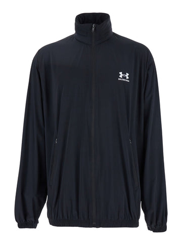 Balenciaga Men Black Jacket With Under Armour® Maxi Logo On The Back In Tech Fabric Man