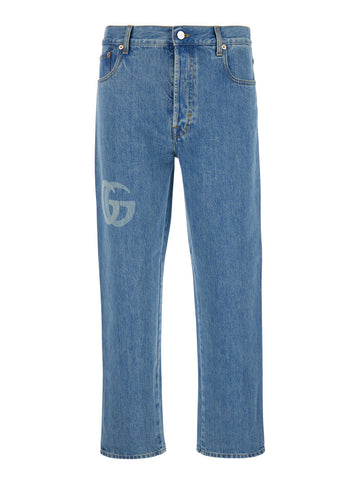 Gucci Men Light-Blue Five-Pcoket Jeans With Double G Detail On Front And Back In Cotton Man