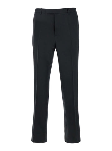 Gucci Men Black Tailored Pants With Gg Logo Embroidered On The Back In Wool Man