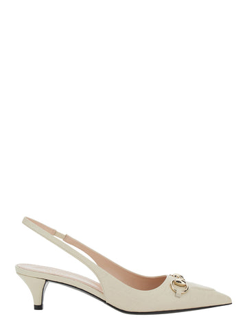 Gucci Women 'Erin' White Décolleté With Clamp On The Front In Leather Woman