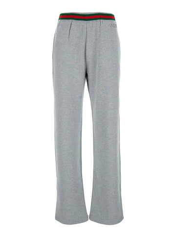 Gucci Women Grey Pants With Elastic Waist With Web Detail In Tech Fabric Woman