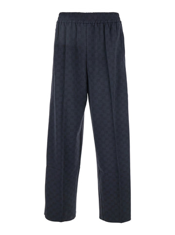 Gucci Men Blue Pants With Elastic Waist And Side Detail In Gg Canvas Man