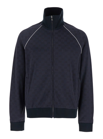 Gucci Men Blue Sweatshirt With High Neck And Front Zip Closure In Gg Canvas Man