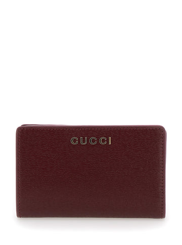 Gucci Women Ancora Red Wallet With Metallic Logo Lettering On The Front In Leather Woman