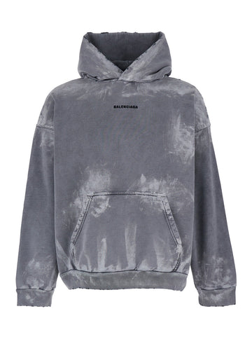 Balenciaga Men Grey Hoodie With Embroidered Logo On Front And Back In Fleece Man