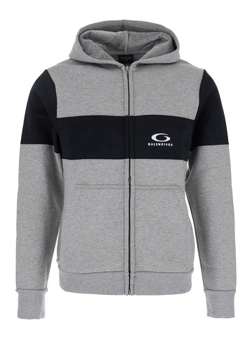 Balenciaga Men Grey Sweatshirt With Zip, Hood And Logo Printed On The Front In Cotton  Man
