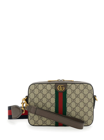 Gucci Men 'Ophidia' Beige Shoulder Bag With All-Over Gg Supreme Motif In Fabric Man
