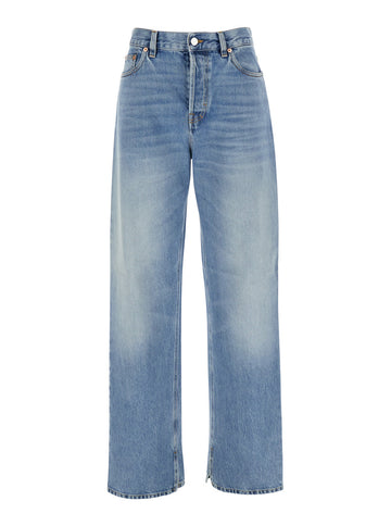 Gucci Women Blue Jeans With Belt Loops And Logo Patch On The Rear In Denim Woman